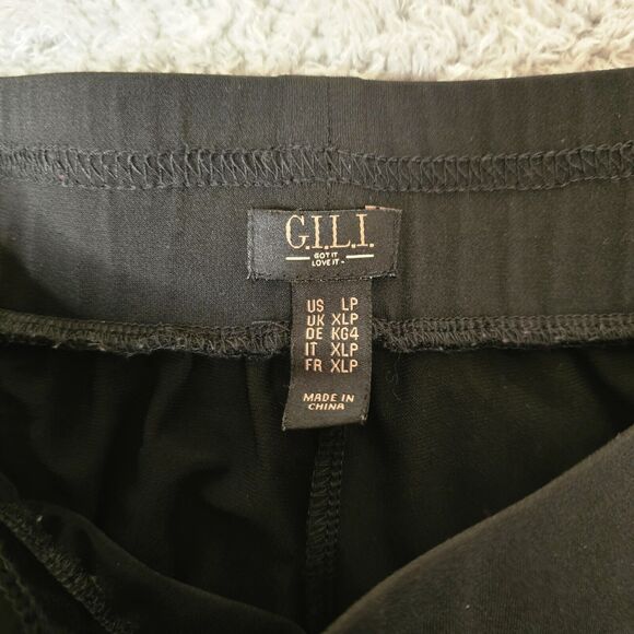 G.I.L.I. Black Pull On Stretch Elastic Waist Wide Leg Pants Womens Large Petite - Picture 3 of 8